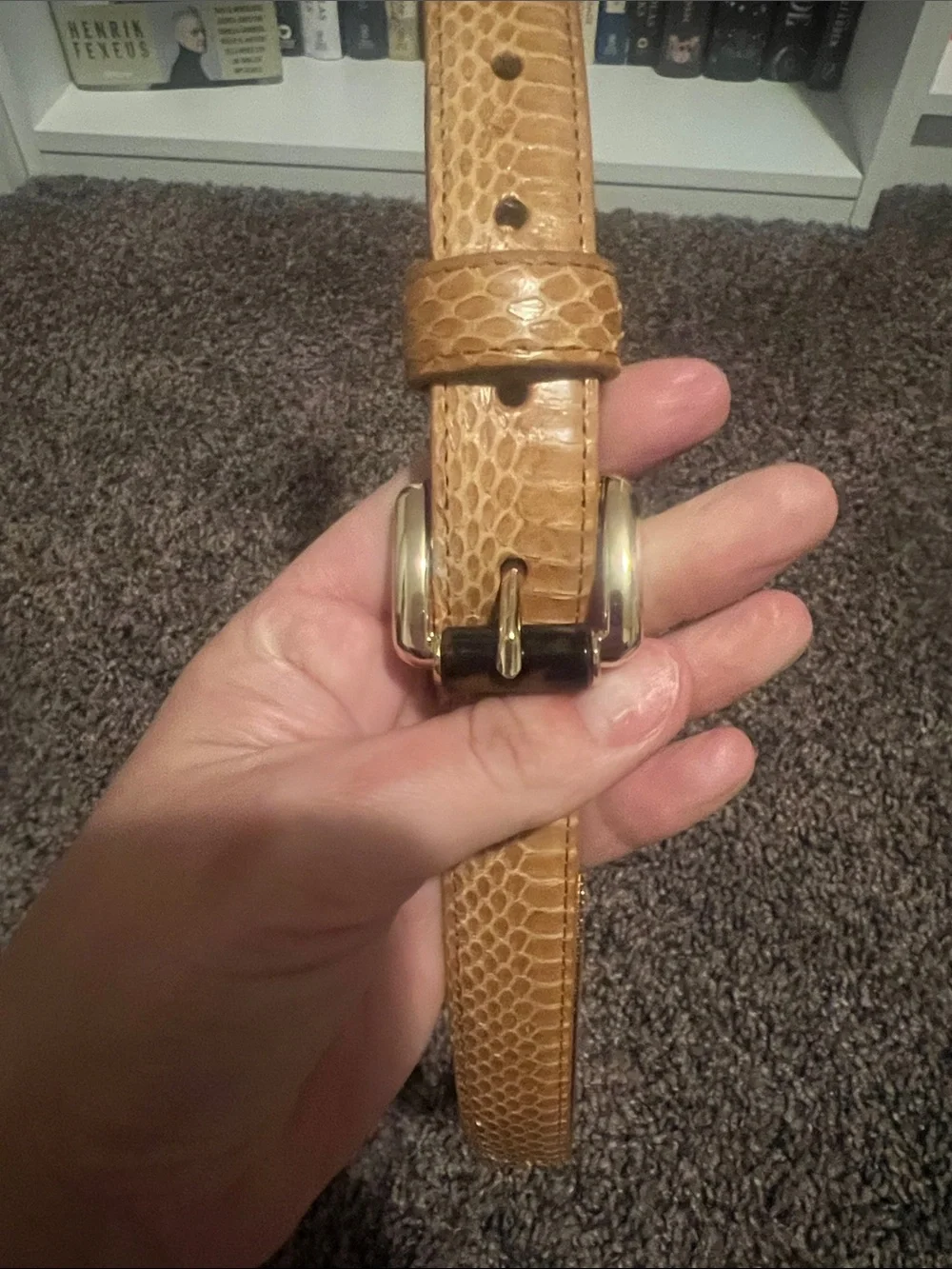 Michael Kors Yellow Snake-Embossed Leather Belt with Gold Buckle